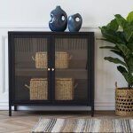 Buffet 2 portes vitres 80x35x80 cm en mtal noir - kity