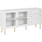 Beliani - buffet � 2 tiroirs avec vitrine portes en verre pieds dor�s mdf blanc milora
