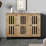Buffet 3 portes 120 x 32 x 92cm - meuble de rangement large avec 8 casiers - id�al salon, salle � manger, ...