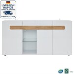 Buffet 3 portes - 140x40x70 cm - contemporain - led avec contr�le par application - avec �tag�re en verre ...