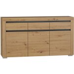 Petits - meubles - buffet 3 portes 3 tiroirs led inclus kasla bois et anthracite