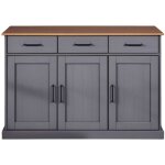Buffet 3 portes 3 tiroirs en pin massif teint� gris plateau teint� ch�ne - fabio