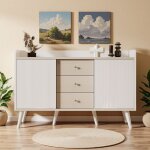 Buffet avec 3 tiroirs et portes coulissantes, design moderne en bois avec tagres de rangement, idal ...