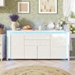Buffet � 4 portes, 1 grand tiroir, �clairage led r�glable, finition laqu�e brillante, 160x35x75 cm, buffet ...