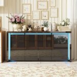 Eifson ? buffet enfilade 4 portes 2 tiroirs ? �clairage led d�coratif ? mdf brillant 160x35x75 cm ? style ...