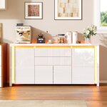 Buffet  4 portes et 2 tiroirs - finition brillante avec clairage led, meuble tl avec rangement - ...