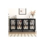 Buffet avec 4 portes et tagres mobiles - surface miroir - poigne en cristal - noir