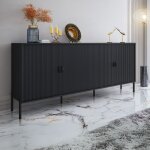 Toscohome - buffet � 4 portes et fa�ades cannel�es noir mat 203, 4x49x87, 4h cm - blast