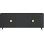 Buffet 4 portes mondo ? noir mat, pieds m�tal et poign�es dor�es ? design moderne