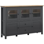 Petits - meubles - buffet 5 portes 2 tiroirs avec led duck gris anthracite et bois