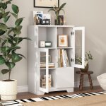 Buffet 65x30x100 cm, avec 2 portes vitres, 1 tiroir, cloisons ouvertes, mdf laqu, convient pour chambre ...
