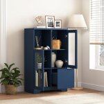 Buffet 65x30x100 cm, avec 2 portes vitres, 1 tiroir, cloisons ouvertes, mdf laqu, convient pour chambre ...