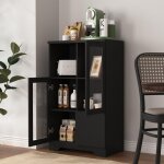 Buffet 65x30x100 cm, avec 2 portes vitres, 1 tiroir, cloisons ouvertes, mdf laqu, convient pour chambre ...