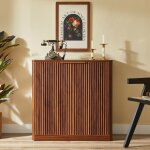 Buffet 80 cm, meuble de rangement cuisine salon, commode design avec panneaux rainur�s et �tag�res r�glables, ...