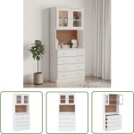 Buffet alta blanc 77x35x165 cm bois massif de pin - buffet - meuble de rangement - armoire - biblioth�que ...