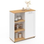 Idmarket - buffet d'appoint 70 cm vito 3 tagres et placard blanc et plateau bois