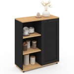 Idmarket - buffet d'appoint 70 cm vito 3 étagères et placard noir et plateau bois Idmarket - buffet d'appoint 70 cm vito 3 étagères et placard noir et plateau bois