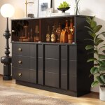 Buffet, buffet et armoire 120x33x95cm avec 3 tiroirs, meuble de cuisine, commode, 2 portes vitres, mdf, ...