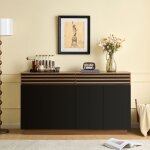 Buffet - aspect bois brun avec portes noires - 2 tiroirs et 4 portes - 150 x 40 x 85 cm