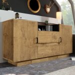 Buffet aspect chêne avec 2 tiroirs, 2 caissons et compartiment ouvert, 140x40x70 cm Buffet aspect chêne avec 2 tiroirs, 2 caissons et compartiment ouvert, 140x40x70 cm