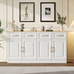 Buffet / bain de 140 cm avec 4 tiroirs et 4 portes coulissantes de style grange, un long meuble de rangement ...