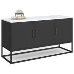 Idmarket - buffet bas 113 cm alaska 3 portes noir plateau effet marbre blanc Idmarket - buffet bas 113 cm alaska 3 portes noir plateau effet marbre blanc