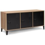 Idmarket - buffet bas 113 cm ester bois 3 portes métal noir design industriel Idmarket - buffet bas 113 cm ester bois 3 portes métal noir design industriel