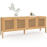 Idmarket ? buffet bas 160 cm 4 portes en bois et cannage ? design �l�gant ? rangement optimis� ? dimensions ...