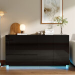 Buffet bas 2 portes 3 tiroirs avec led 160x35x76cm ? panneaux m�lamine brillante ? meuble suspendu moderne ...