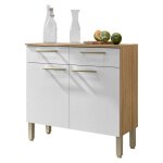 Buffet bas 2 portes 2 tiroirs chne et blanc 2 niches l 90, 9 h 86 p 36, 3 cm