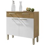 Beaux meubles pas chers - buffet bas 2 portes 2 tiroirs chne et blanc 2 niches larg 90, 9 h 86 p 36, ...