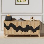 Buffet bas  4 portes 160cm, armoire de rangement, vaisselier en bois, motif vague irrgulire, tagre ...