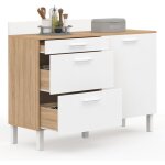 Buffet bas de cuisine 120 cm casserolier cina plan de travail h. 83 cm 1 porte + 3 tiroirs façon hêtre ... Buffet bas de cuisine 120 cm casserolier cina plan de travail h. 83 cm 1 porte + 3 tiroirs façon hêtre ...