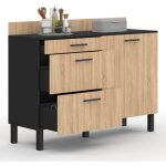 Buffet bas de cuisine 120 cm casserolier cina plan de travail h. 83 cm 1 porte + 3 tiroirs noir et façon ... Buffet bas de cuisine 120 cm casserolier cina plan de travail h. 83 cm 1 porte + 3 tiroirs noir et façon ...