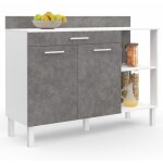 Buffet bas de cuisine 120 cm cina plan de travail h. 83 cm 2 portes + tiroir blanc et effet béton Buffet bas de cuisine 120 cm cina plan de travail h. 83 cm 2 portes + tiroir blanc et effet béton
