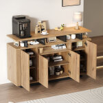 Buffet bas de cuisine 4 portes 3 niches, meuble de rangement salon / entr�e / bureau, panneau de particules, ...