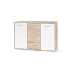 Sans marque - buffet bas pilvi - 2 portes et 4 tiroirs - blanc et chene sonoma - l 122, 6 x p 34, 2 x ...