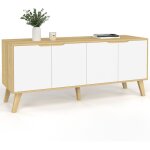 Idmarket - buffet bas scandinave 140 cm finn bois fa�on h�tre 4 portes blanches