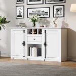 Buffet blanc 130 x 35 x 70 cm, 2 portes 1 tiroir 3 casiers � bouteilles, meuble de rangement salon / ...