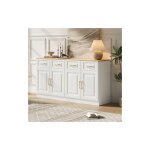 Buffet blanc 140 cm avec 4 tiroirs et 4 portes, meuble de rangement, pour cuisine, salle � manger et ...