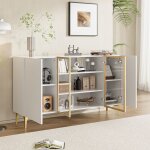 Hauss spole - buffet blanc 150�38�85cm, avec 4 portes, cadre dor�, meuble de cuisine salon, meuble de ...