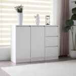 Buffet blanc avec 2 portes et 3 tiroirs, buffet de salon avec une tagre rglable, pour salle  manger, ...