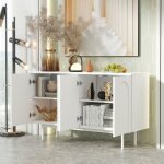 Modfu - buffet blanc 4 portes, 140x42x80cm, meubles de cuisine, meubles de rangement, mdf