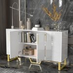 Hauss spole - buffet blanc 4 portes, meuble de cuisine, poignes et pieds en mtal, mdf, 1404080cm