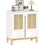 Buffet blanc ch�ne 2 portes 2 tiroirs, meuble de salon avec �tag�re ajustable, dimensions 80x40x86 cm, ...