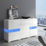 Buffet blanc laqu� avec rangement et lumi�re led 16 couleurs pour salle � manger ou salon, style moderne ...