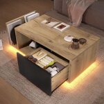 Buffet en bois avec �clairage led int�gr�, buffet bas design vintage, espaces de rangement optimis�s, ...