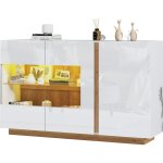 Buffet brillant 138x38x90, 5 cm, socle en bois, panneau de particules avec verre, blanc