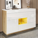 Buffet brillant avec �clairage led, 2 tiroirs + 2 portes, dessus du buffet peut stocker, vitrines blanc ...