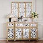 Buffet avec cadre d�coratif en bois, aspect bois, 150 x 40 x 90 cm